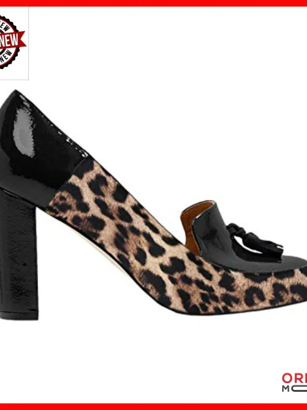 Chunky Block Heel Fringed Pumps, Suede Patent Leather Patchwork, Slip-On Loafers